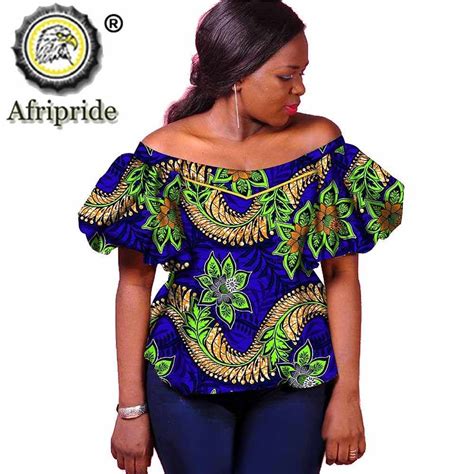 Elegant African Tops For Women Bazin Riche Africa Pleated Sleeve Slash Neck Cotton Shirt With
