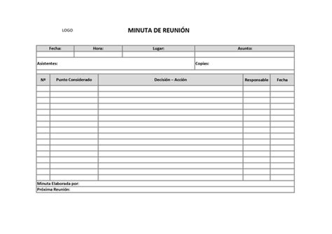 Plantilla Excel Para Minuta De Reunión Descarga Gratis ️