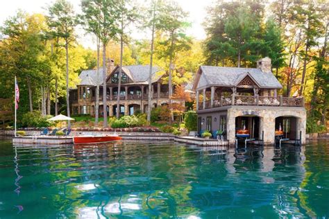 exterior and boathouse luxe lakefront cabin in tiger ga lake houses exterior lake house