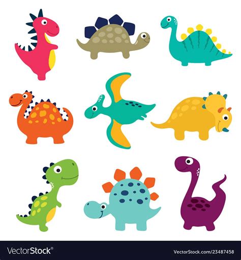 Funny Cartoon Dinosaurs Collection Royalty Free Vector Image Dinosaur