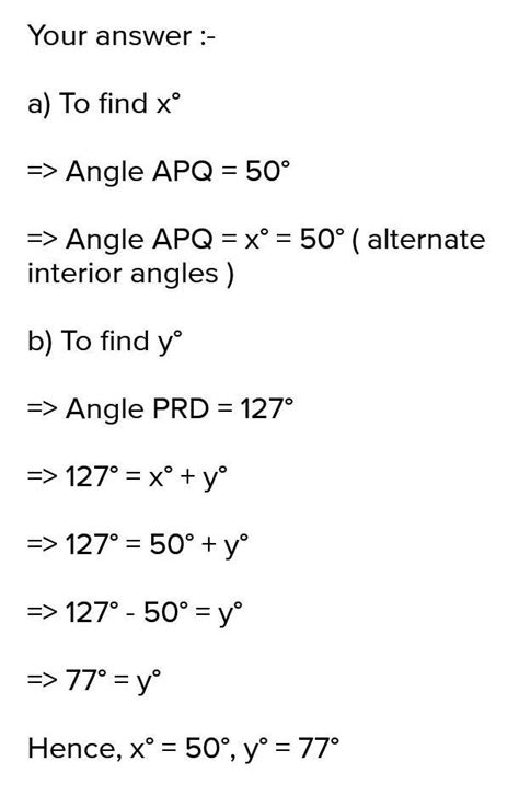 on the given figure if ab parallel to cd angle apq 50deegre and angle prd 127deegre find x and