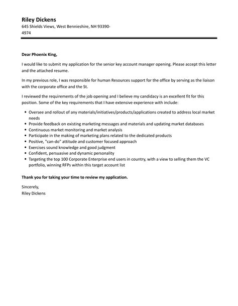 Senior Key Account Manager Cover Letter Velvet Jobs