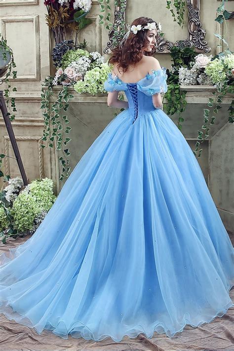 2016 Cinderella Graceful Ocean Blue Tulle Ball Gown Quinceanera Dresses Off Princess Ball