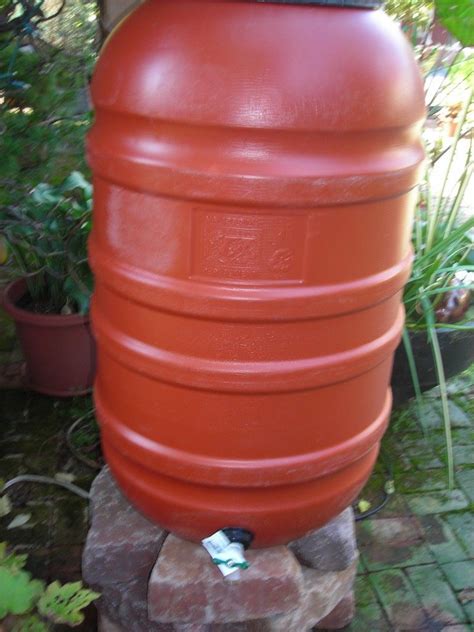 The focus of a rain barrel is to store water from rain. rain barrel up-cycled from olive curing barrel | Earthship ...