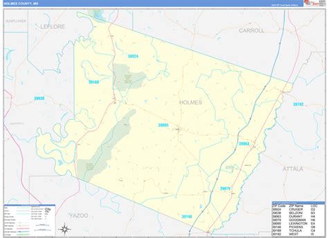 Holmes County Ms Zip Code Wall Map Basic Style By Marketmaps