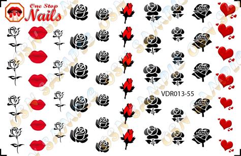 Valentines Day Black Roses And Heart Nail Art Decals Clear Waterslide