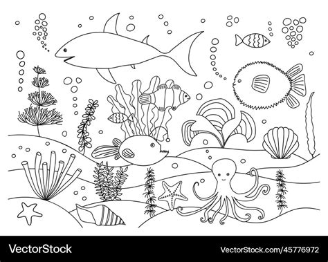Coloring Page With Sea Animals Royalty Free Vector Image