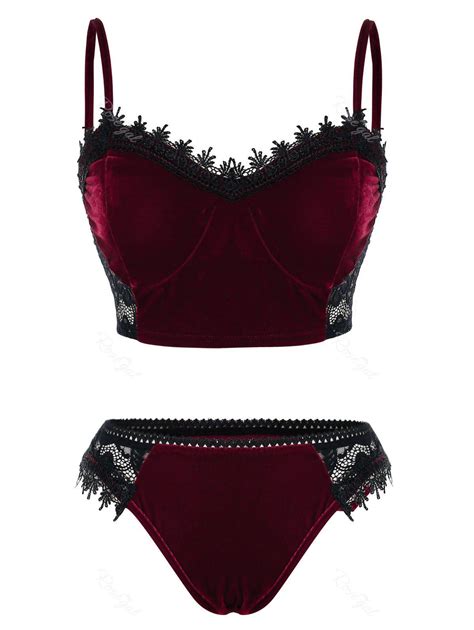 plus size lace see thru velvet longline lingerie bra set [33 off] rosegal