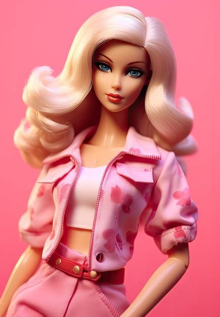 Premium Ai Image Barbie Doll Cute Blond Girl Outfit Pink Background