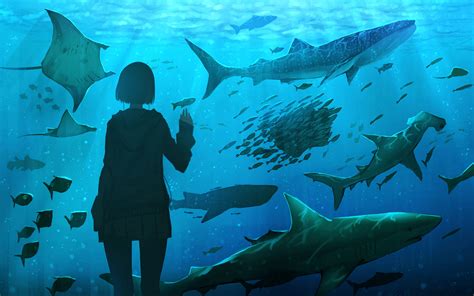 Download Wallpaper 3840x2400 Girl Aquarium Fish
