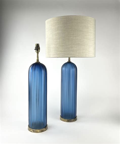 Pair Of Cut Blue Dome Glass Lamps On Antique Brass Bases T6346 Tyson Decorative Lighting