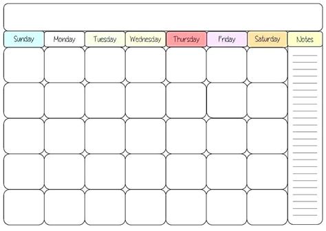 Blank Colorful Calendar Template Weekly Free Printable Calendar