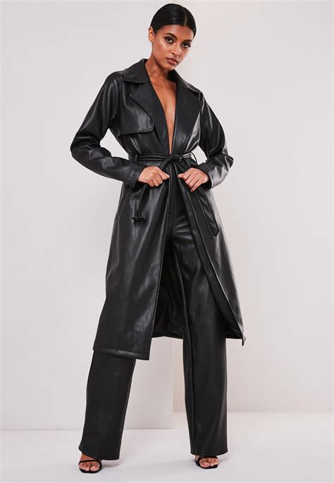 Black Faux Leather Trench Coat Missguided