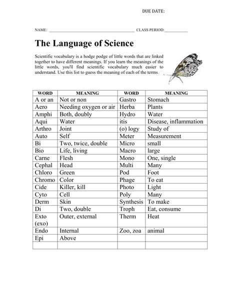 Language Of Science Worksheet Word Worksheet
