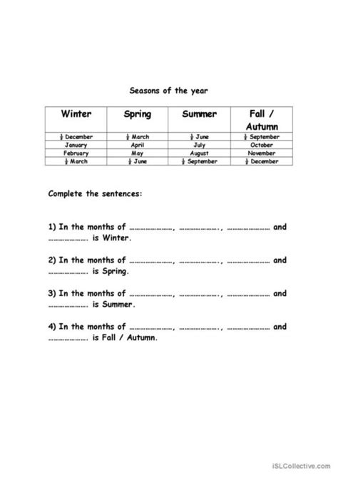 549 Seasons English Esl Worksheets Pdf And Doc