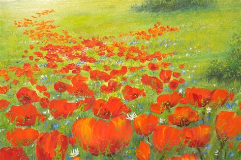 Poppy Oil Painting Poppy Field Original Art Painting Sunrise Etsy