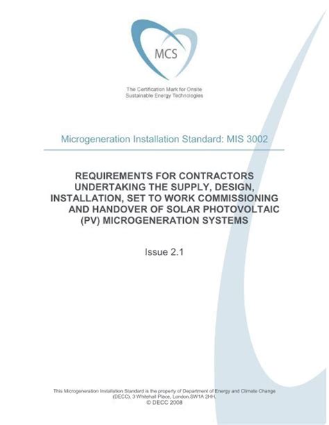 Mis 3002 Microgeneration Certification Scheme