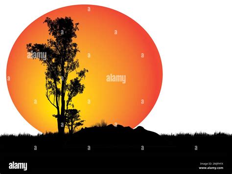 Silhouette Of A Tree At Sunset Vector Art Illustration Stock Vector