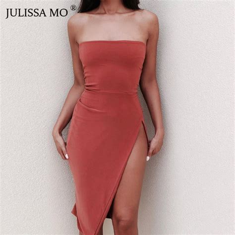 Julissamo Strapless High Split Sexy Summer Dress 2018 Off Shoulder