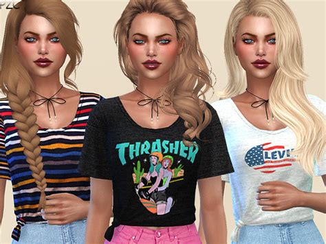 Knotted Everyday T Shirts 02 By Pinkzombiecupcakes Sims 4 Female Clothes