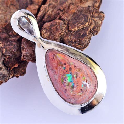 Natural Mexican Fire Opal Pendant Silver Pendant Blue Green Etsy