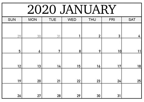 Extraordinary January 2020 Printable Calendar Canada In 2020 Blank