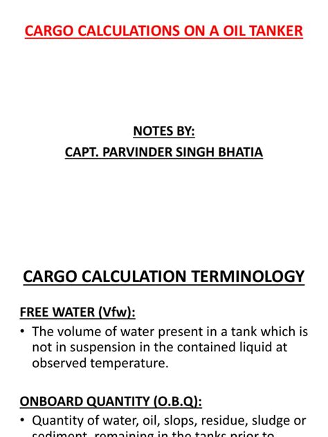 Cargo Calculation Terms Pdf Barrel Unit Ton