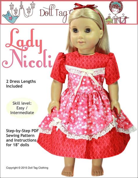 Doll Tag Clothing Lady Nicoli Doll Clothes Pattern 18 Inch American Girl Dolls