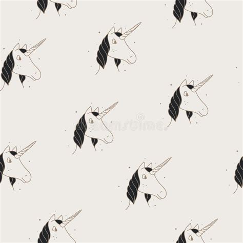 Seamless Pattern Of Unicorns In Victorian Or Vintage Style On A Tan