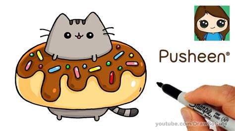 How To Draw Pusheen Cat In A Donut Easy
