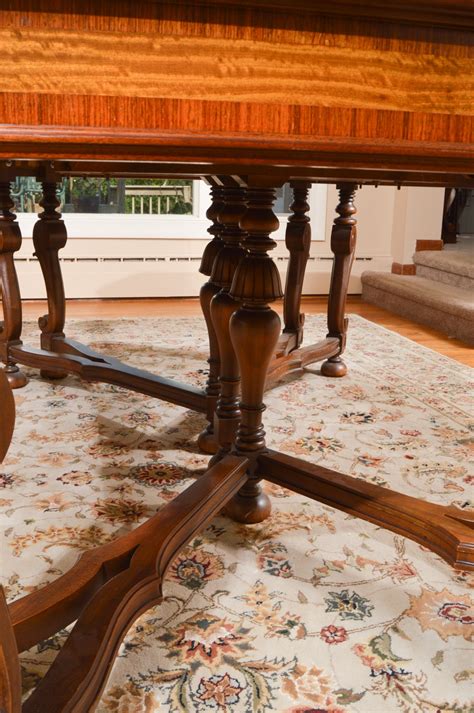 Jacobean Style Expandable Dining Room Table With Dining Chairs Ebth