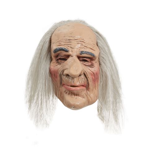 Mens Adult Horror Creepy Old Man Halloween Mask And Hair Fancy Dress