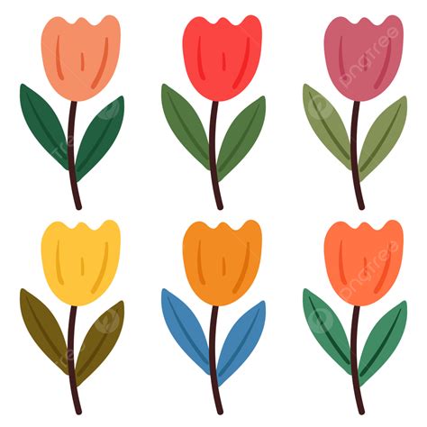 귀여운 만화 다채로운 튤립 아이콘 세트 벡터 튤립 꽃 꽃 낙서 Png 일러스트 및 벡터 에 대한 무료 다운로드 Pngtree