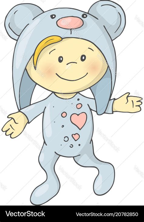 Cute Charming Cartoon Boy In A Pajamas Costume A Vector Image