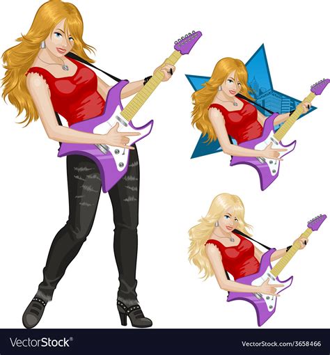 Rock Star Guitarist Girl Cartoon Style Royalty Free Vector