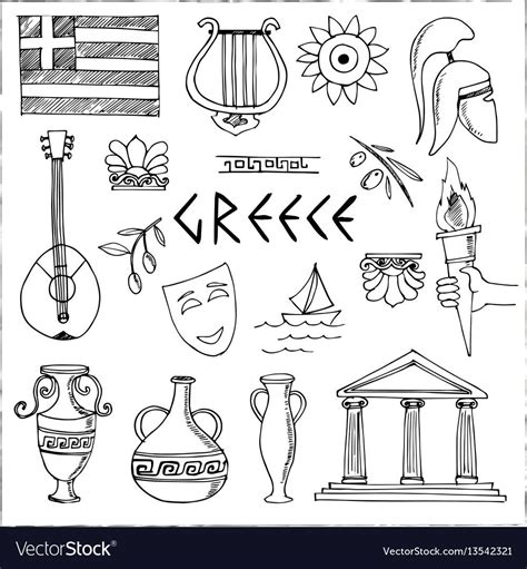 Hand Drawn Greece Travel Collection Of Icons Vector Image Greece