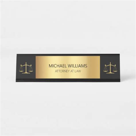 Elegant Gold Scales Of Justice Typography Lawyer Desk Name Plate Zazzle