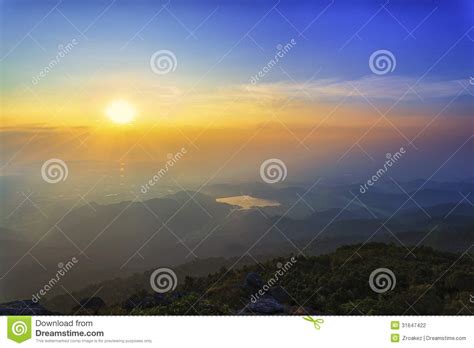 Sunset On The Top Of Mountain Stock Photo Image Of Autumn Country