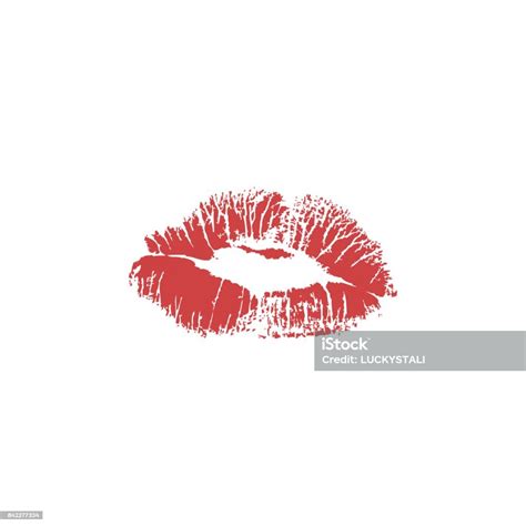 Red Lipstick Kiss On White Background Vector Flat Illustration For
