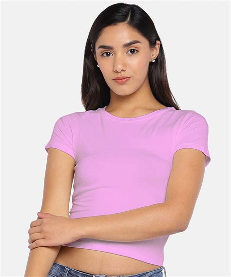 Medlle Womens Light Baby Pink Plain Crop Top Trendy Half Sleeve