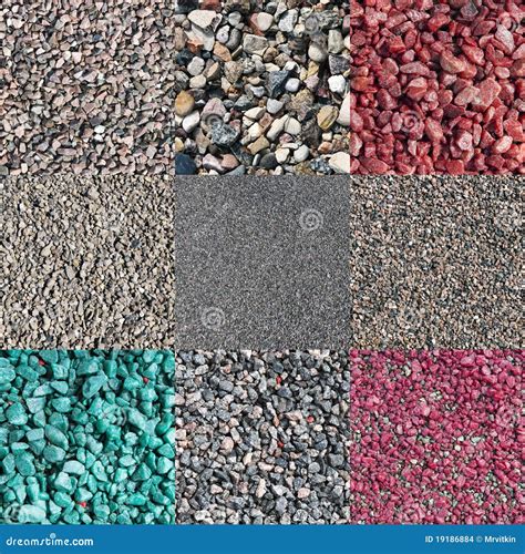 Nine Different Colored And Natural Crushed Stones Stock Images Image