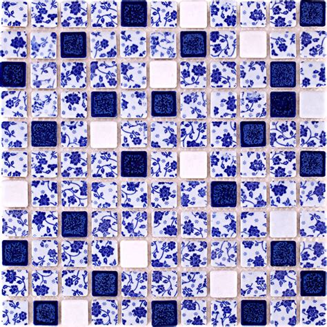 Blue And White Tile Glossy Porcelain Mosaic Bathroom Tiles