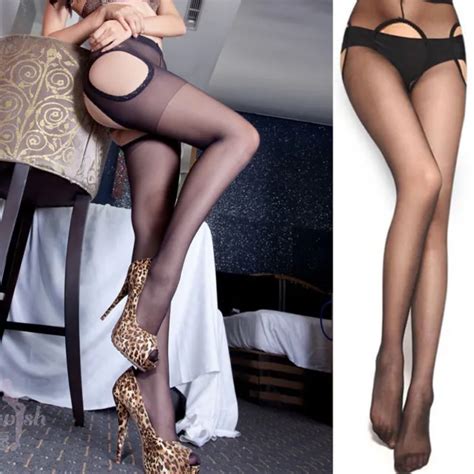 Womens Sexy Open Crotch Pantyhose Tights Fishnet Long Stockings Hold Up