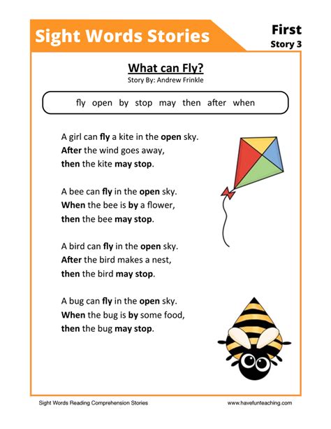 Sight Words Stories 13 Reading Comprehension Worksheet Have Fun
