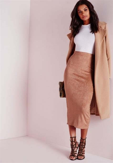 Longline Faux Suede Midi Skirt Camel Suede Midi Skirts