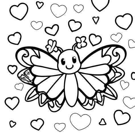 Butterfly And Hearts Coloring Page · Creative Fabrica