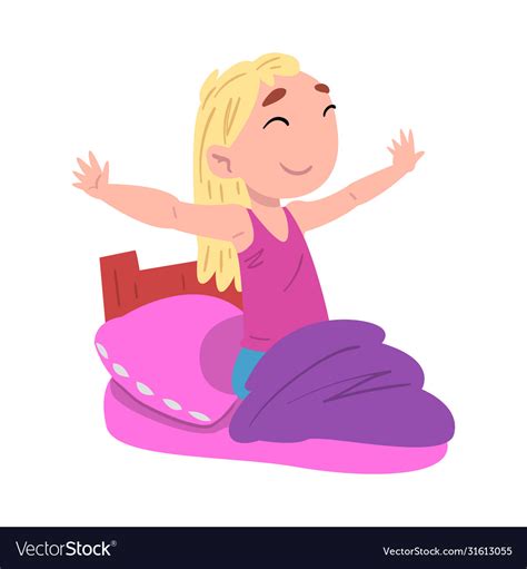 Girl Waking Up Cute Child Daily Routine Activity Vector Image