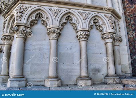 Gothic Style Decorative Columns On The Exterior Facade Of Cuenca