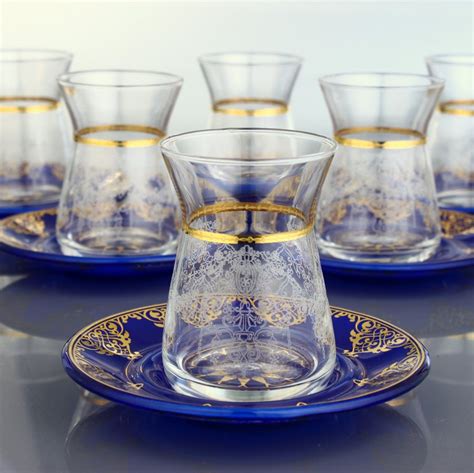 Turkish Tea Set With Blue Color Saucers Pcs Fairturk Com