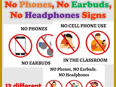 No Phones No Earbuds No Headphones Signs 13 Different Posters